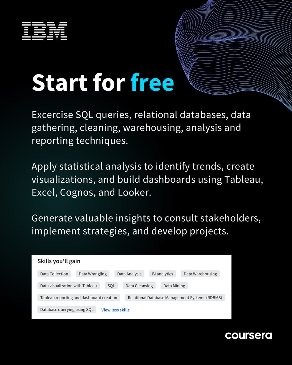 Business Intelligence is what companies are really after. Start your career in BI for free with @IBM and @Coursera

In less than 4 months.

🧠 Start for free: coursera.org/professional-c…

#BusinessIntelligence #DataAnalytics #CareerGrowth #IBM #Coursera