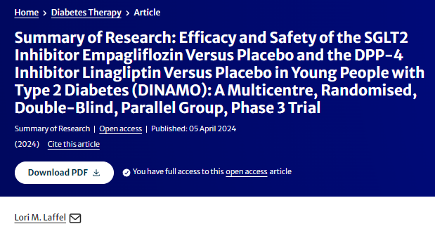 📢 NEW ARTICLE TYPE! Summary of Research: Efficacy and Safety of the SGLT2 Inhibitor #Empagliflozin Versus Placebo and the DPP-4 Inhibitor #Linagliptin Versus Placebo in Young People with #Type2Diabetes (#DINAMO) link.springer.com/article/10.100… #diabetes #SGTL2i #DPP4i #phase3