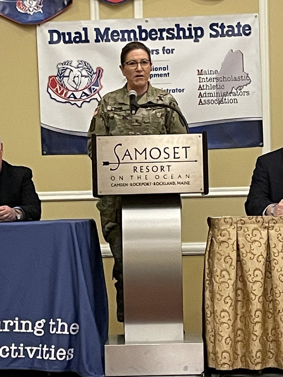 Army National Guard Brigadier General Diane Dunn speaking at @MaineIAAA closing session.