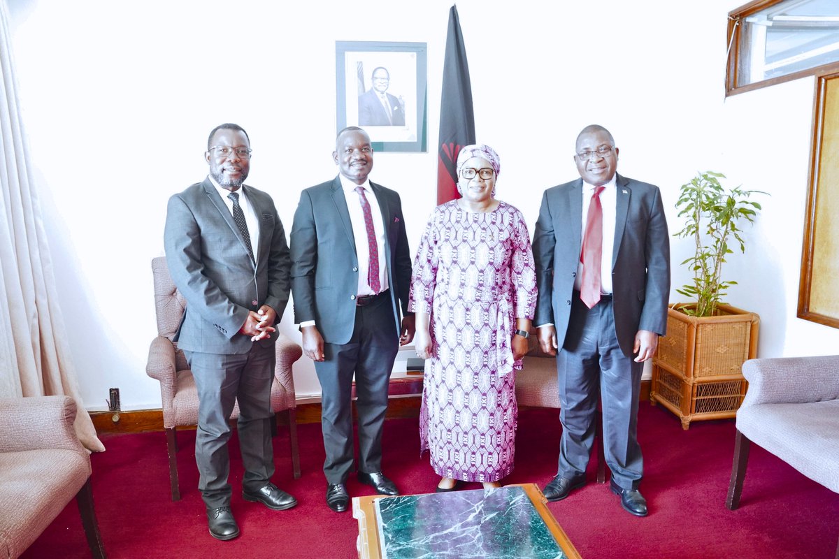 Hon Nancy Tembo, MP, Minister of Foreign Affairs, receiving in audience Mr. Lloyd Banda, Acting CEO, and Mr. Thompson Kumwenda, CFO at the Malawi Agricultural and Industrial Investment Corporation (MAIIC) on 5th April, 2024, to discuss various cooperation opportunities.