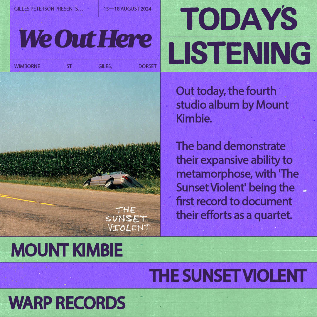 Today's Listening - @mountkimbie - The Sunset Violent 🎧 Released on Warp Records, the band demonstrate their expansive ability to metamorphose over time, with 'The Sunset Violent' being the first record to document their efforts as a quartet. Listen: mountkimbie.bandcamp.com/album/the-suns…