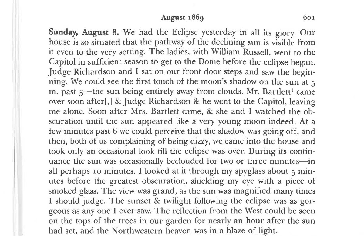 “The view was grand, as the sun was magnified many times,” House Clerk Benjamin French noted in his diary about the 1869 #SolarEclipse @NASAhistory history.house.gov/HistoricalHigh…