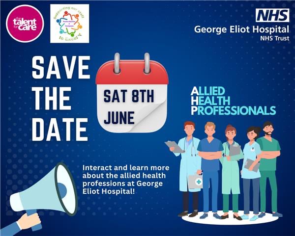 📣OPEN DAY at George Eliot Hospital for those looking into AHP careers. Interact and learn more directly from the professionals themselves🏥 On 8/6/24 9am-11.30am @GEHNHSnews @GEHNurseEd @EtoneCollege @StThomasMoreNun @HighamLane