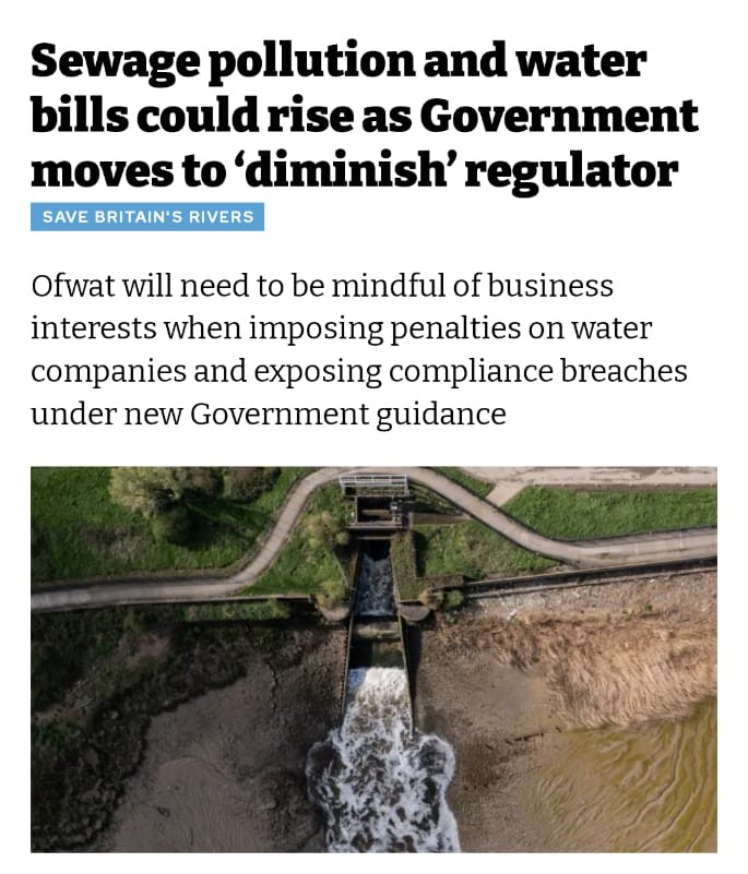 "Ofcom will need to be mindful of business interests when imposing penalties on water companies"

What about OUR interests? 

Once again, profits will come before human wellbeing and the health of our environment. 

Down with this government.