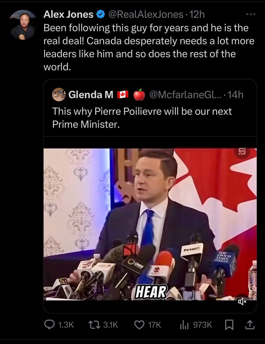 Make no mistake everyone….. @PierrePoilievre is the golden boy of the far fringe-Right. The conspiracy theorists, white nationalists, and Christian fundamentalists. They love him. They see him as one of their own, and there’s a reason for that. Utter disgrace.…