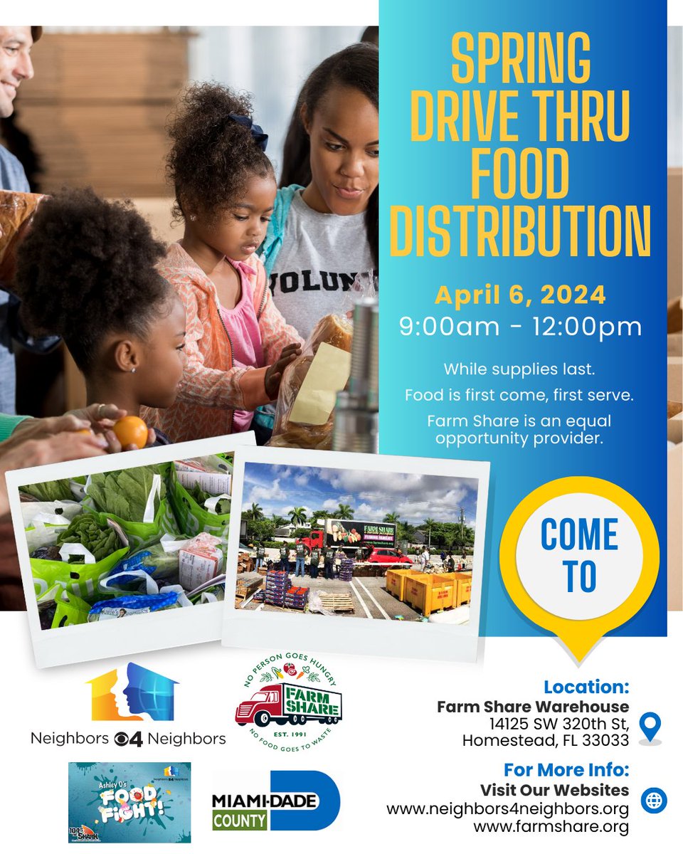 🌟 TOMORROW is the day! Drive up and join us for our Drive Thru Food Distribution event! 🚗 See you there! #DriveThruFoodDistribution #FoodSupport #FarmShare #Neighbors4Neighbors