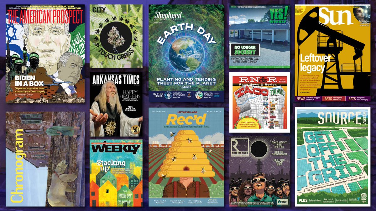 This weekend's epic Cover Show includes art from @theprospect, @yesweekly, @boulderweekly, @shepherdexpress, @sourceweekly, @littlevillage, @arktimes, @chronogram, @eriereader, @roccitymag, @santamariasun, and @rnrtwits. See this week's lineup at bit.ly/4aot7oF.