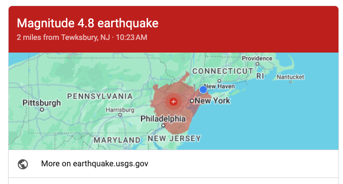 So THIS just happened. I'm in Stamford CT, about 100 miles from the epicenter. I've felt minor tremors before but this made the whole apartment building shake! #earthquake