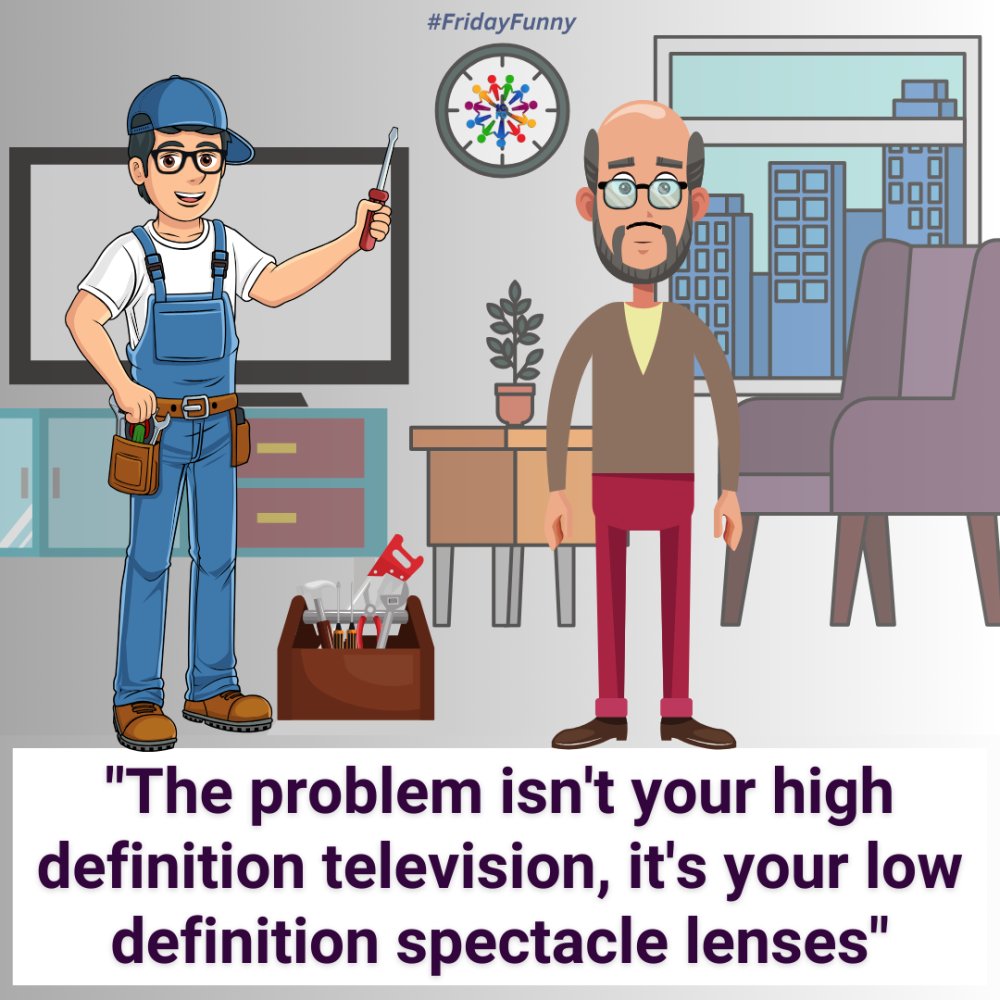 visioncareuk's tweet image. 🤣 Get ready for a good laugh this Friday! 📺 At least the TV repair guy has had an up to date eye exam and purchased quality lenses from us! 👓 Have a fantastic weekend ahead! 😄 #FridayFunny #TVRepair #EyeExam #IndependentOptician #HDLenses