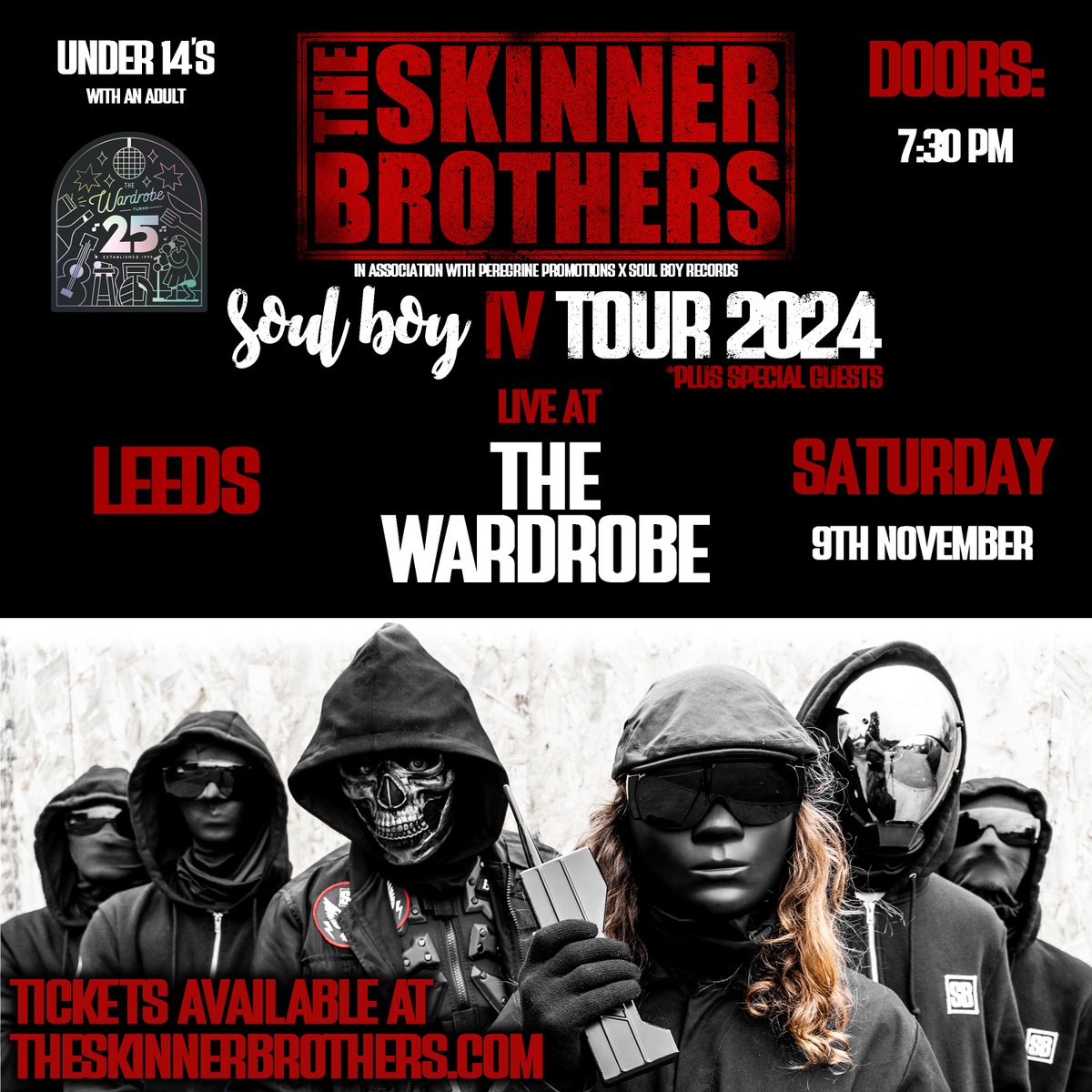 .@TheSkinnerBros are back on tour in support of their hugely anticipated upcoming album 'Soul Boy 4'. Renowned for their righteous live shows and cult like fanbase, @TheSkinnerBros play on Saturday November 9th. Tickets are on sale now - thewardrobe.co.uk