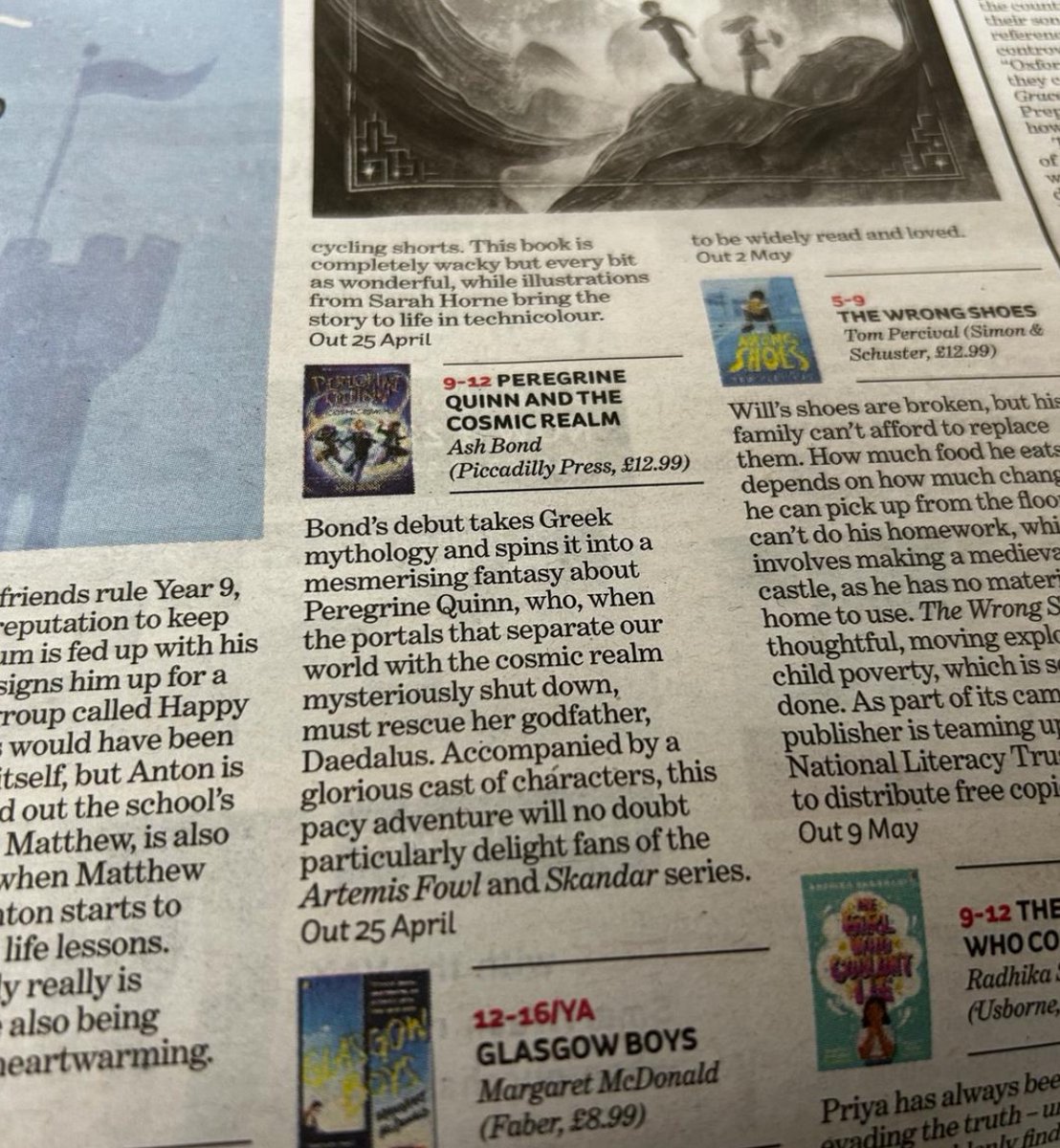 ✨🦆@_annabonet from the @theipaper has named Peregrine one of Spring’s best children’s books 🤯 and (get this) a ‘mesmerising fantasy’. Yippee!! Thank you so much Anna and Inews! @piccadillypress @TheAgencyBooks