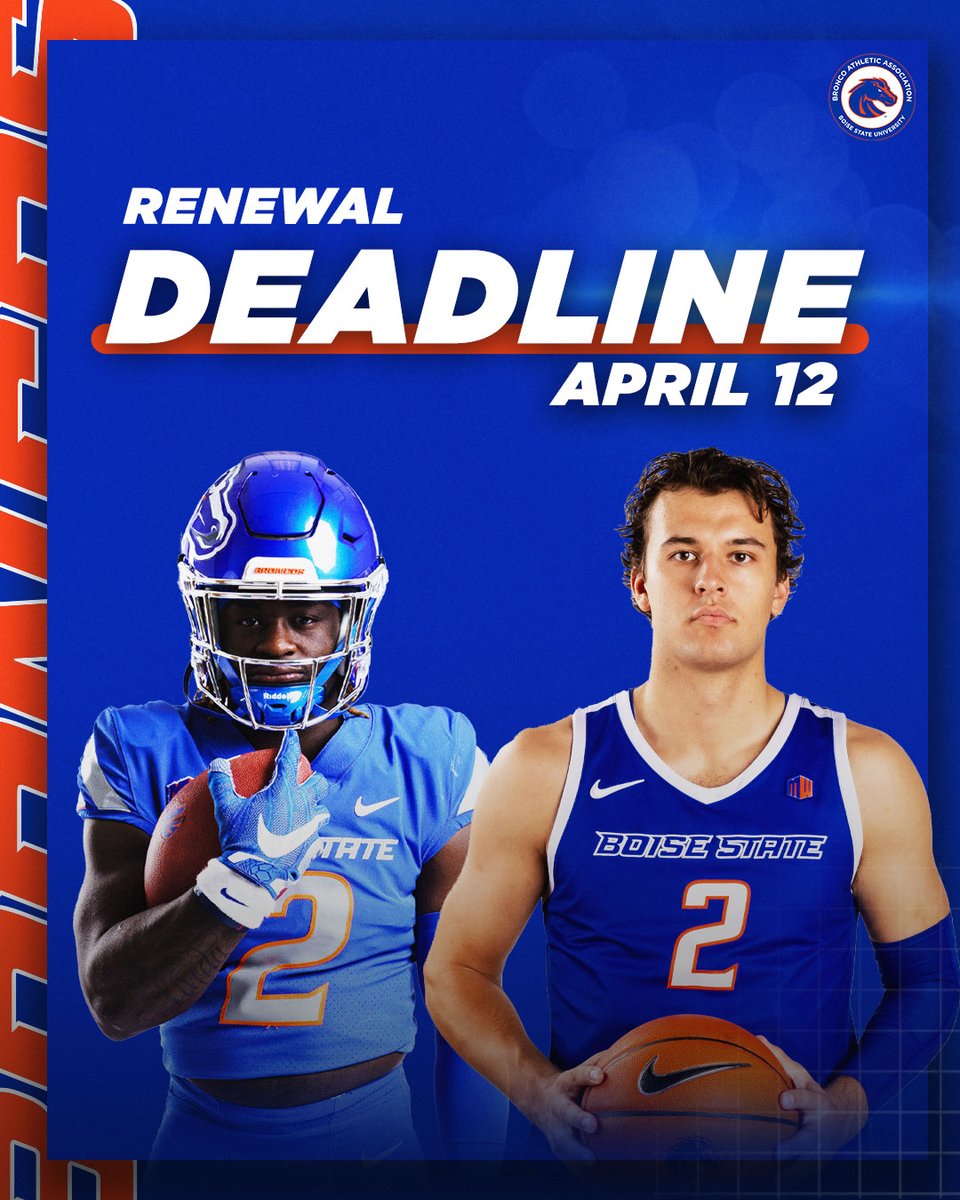 Bronco Nation! 🚨 There's just one week left to renew your tickets for the the 2024 @BroncoSportsFB and @BroncoSportsMBB seasons! Make sure your seats are secured today! 🎟️: bit.ly/24Renew #UNBRIDLED | #BleedBlue | #WhatsNext