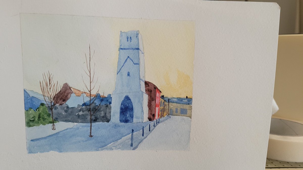 Before painting the final piece I made this smaller one to show my commissioners to see if it they liked it, which they did so I was happy to go ahead. #IrishArt #LandscapeArt #LandscapePainting #UrbanLandscap #RedAbbey #CorkCity #Watercolour