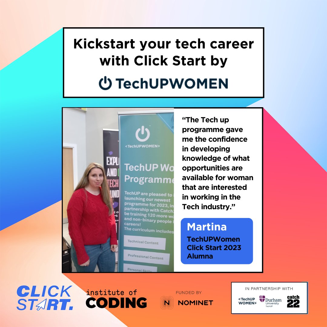 A tech career doesn't have to be a distant dream... Get one step closer to working in tech with our free entry level tech training programme, Click Start. Get your application in today for an April or June start: techup.ac.uk/techupwomen/. #TUWClickStart24 #WomenInTech