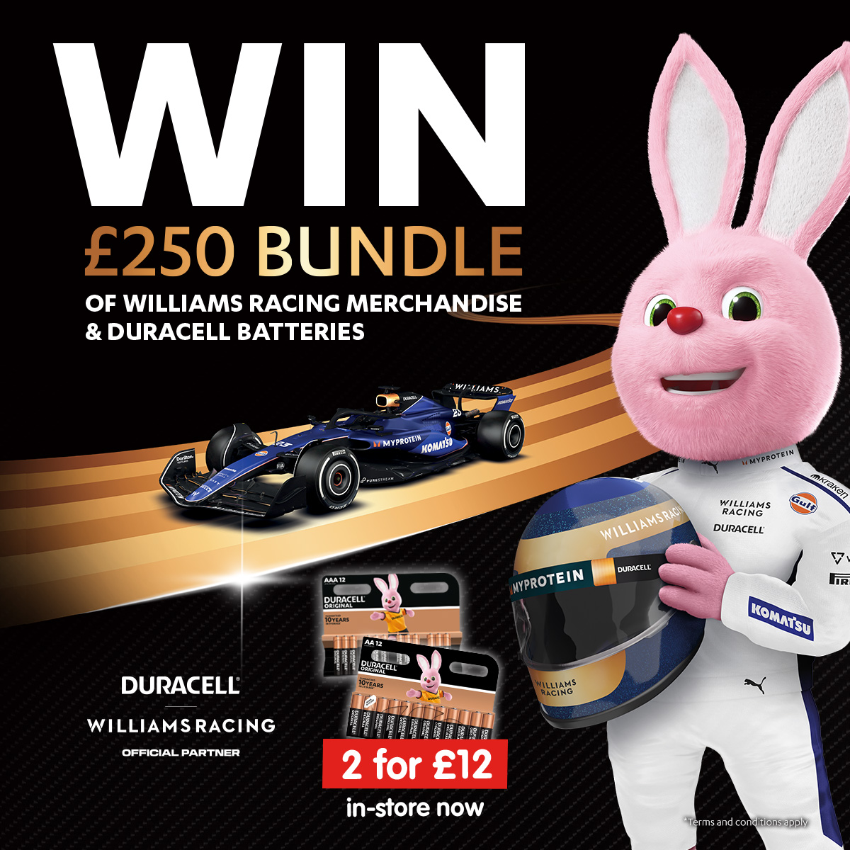 🏎️ #COMPETITION TIME 🏎️

We've teamed up with #Duracell to giveaway a bundle of Williams racing merchandise AND Duracell batteries, worth £250, to ONE lucky winner!

For a chance to #WIN, simply;

1) FOLLOW US
2) RT
3) COMMENT #BMDuracell!

Competition ends 9am 12/4/24