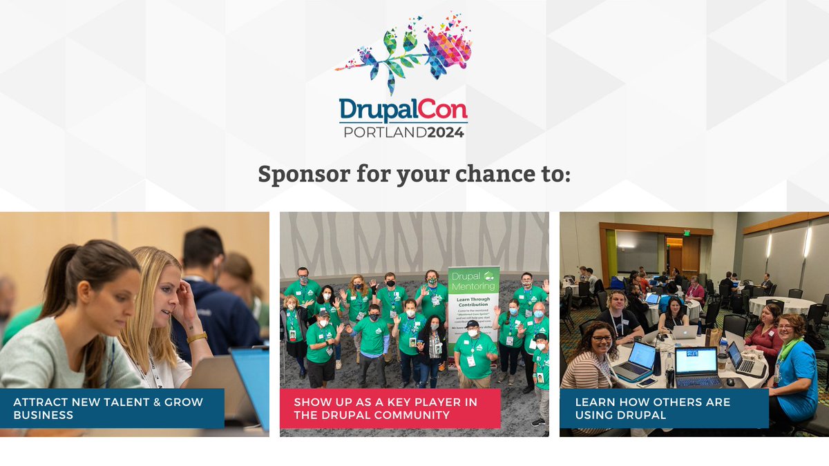 We're happy to share that #DrupalConPortland sponsors get priority sponsorship in 2025 for an East Coast location! Connect with the community, showcase your business to prospective talent, & contribute to the success of #DrupalCon. Become a sponsor: events.drupal.org/portland2024/s…