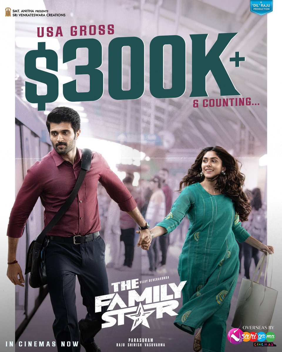 #TheFamilyStar is entertaining every family out there USA Gross crossed the $300K+ mark and counting.. 😍😍🔥🔥 #FamilyStar overseas by @sarigamacinemas