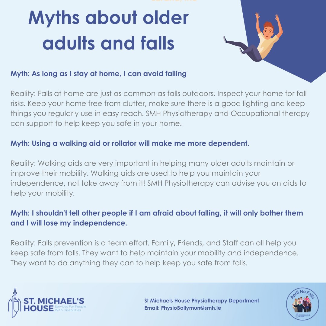 April is 'No Falls' Month! This is our first year participating in this great initiative Over the month we will be posting some tips and tricks, as well as exercises relating to falls prevention. First up we are going to debunk some common myths about falls #AprilNoFalls2024