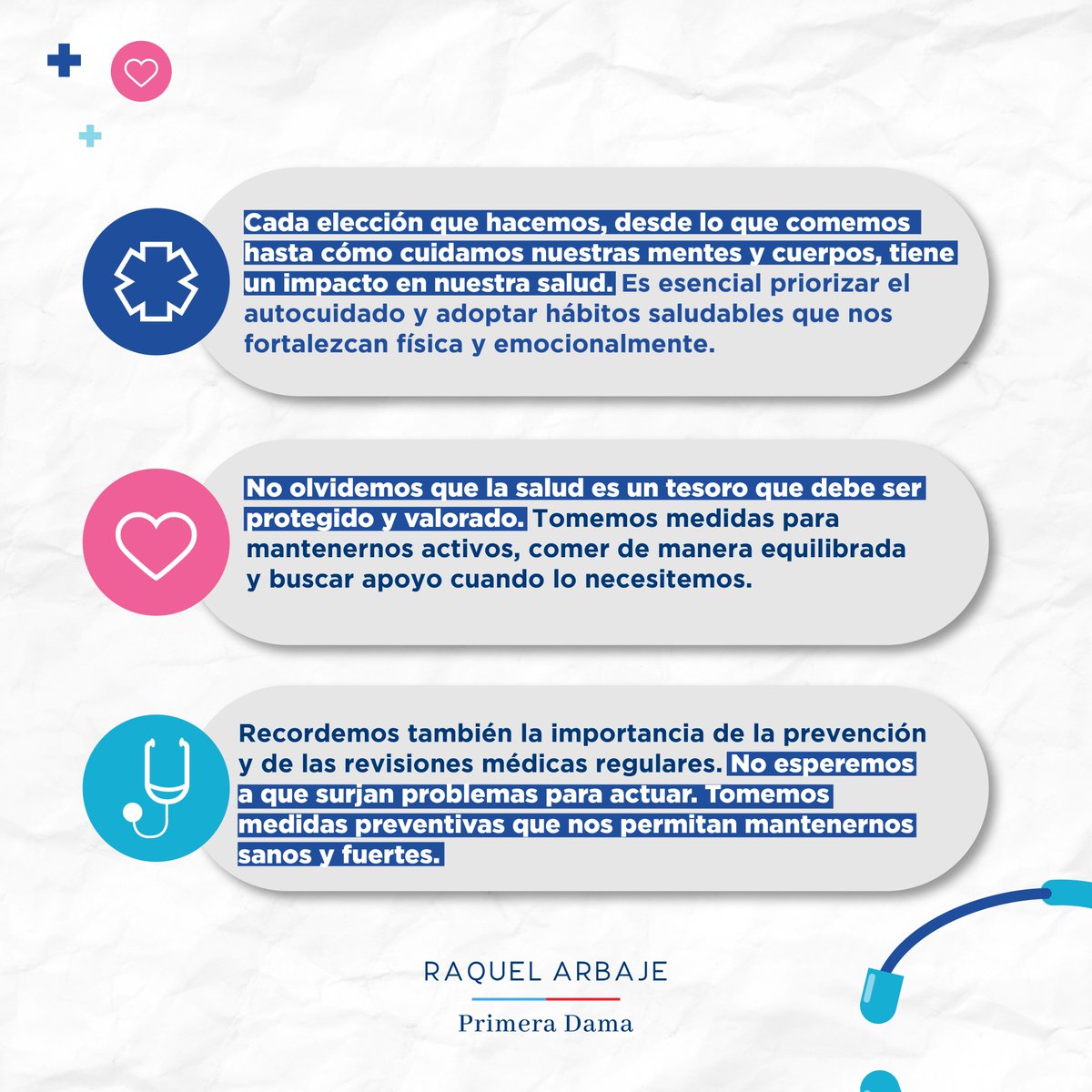 Hoy, en el Día Mundial de la Salud, comprometámonos con hacer de nuestra salud una prioridad. Cuidar de nuestra salud es fundamental para vivir una vida plena y feliz. ¡Cuidemos de nosotros mismos y de nuestros seres queridos!