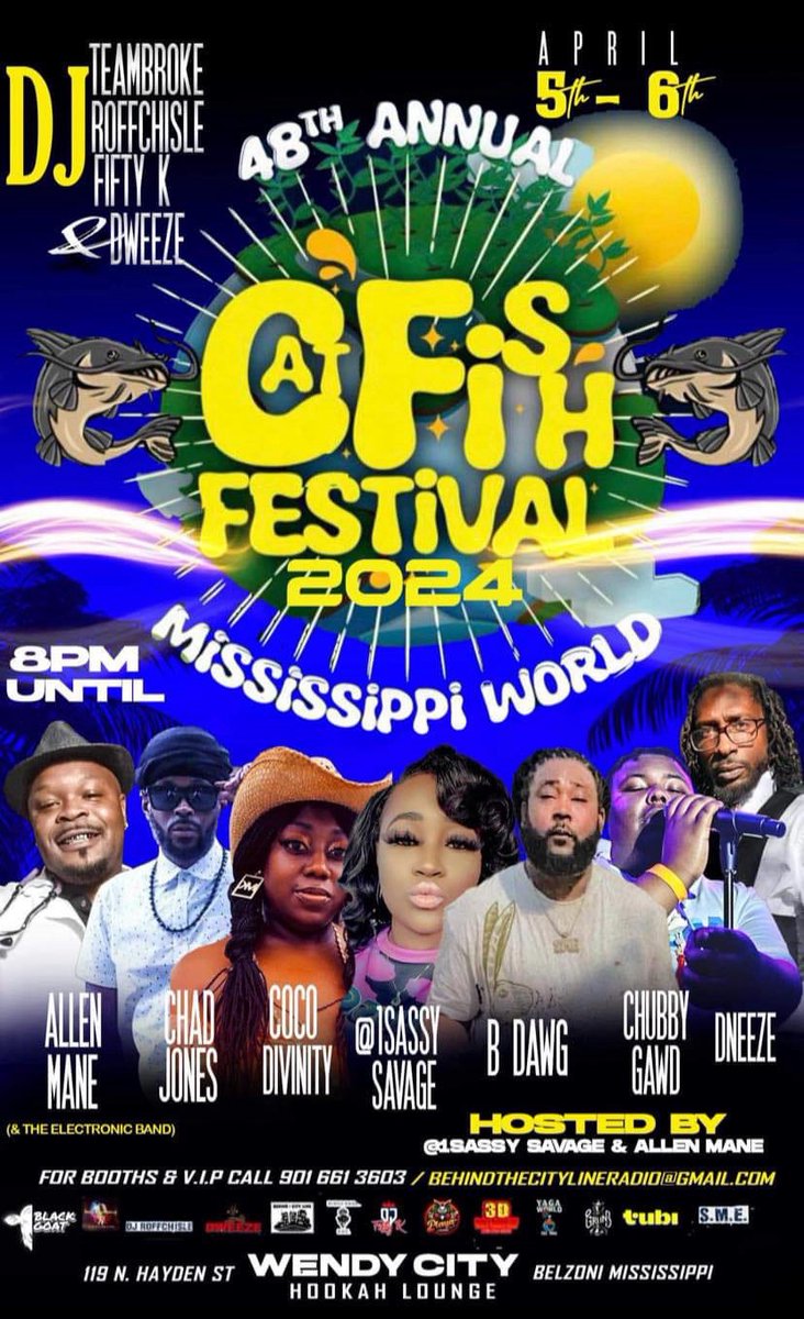 🐟 Get ready for a legendary weekend at the 48th Annual Catfish Festival! 🎉🔥 Join us for history in the making with an incredible lineup and special guest DJs. Don't miss out on the party of the year! 🎶 #boogeymanpromo #CatfishFestival #WeekendVibes 🐱‍👤🎵
