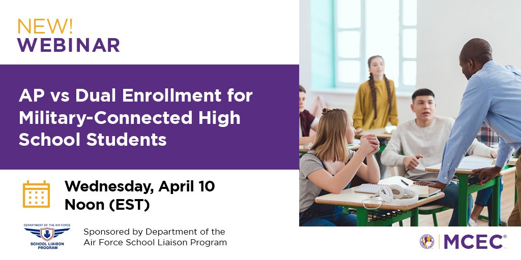 🎓 Exploring Advanced Placement vs. Dual Enrollment: Key factors to consider for your military-connected student's academic journey! Register for next week’s webinar here: bit.ly/3PIyiHK