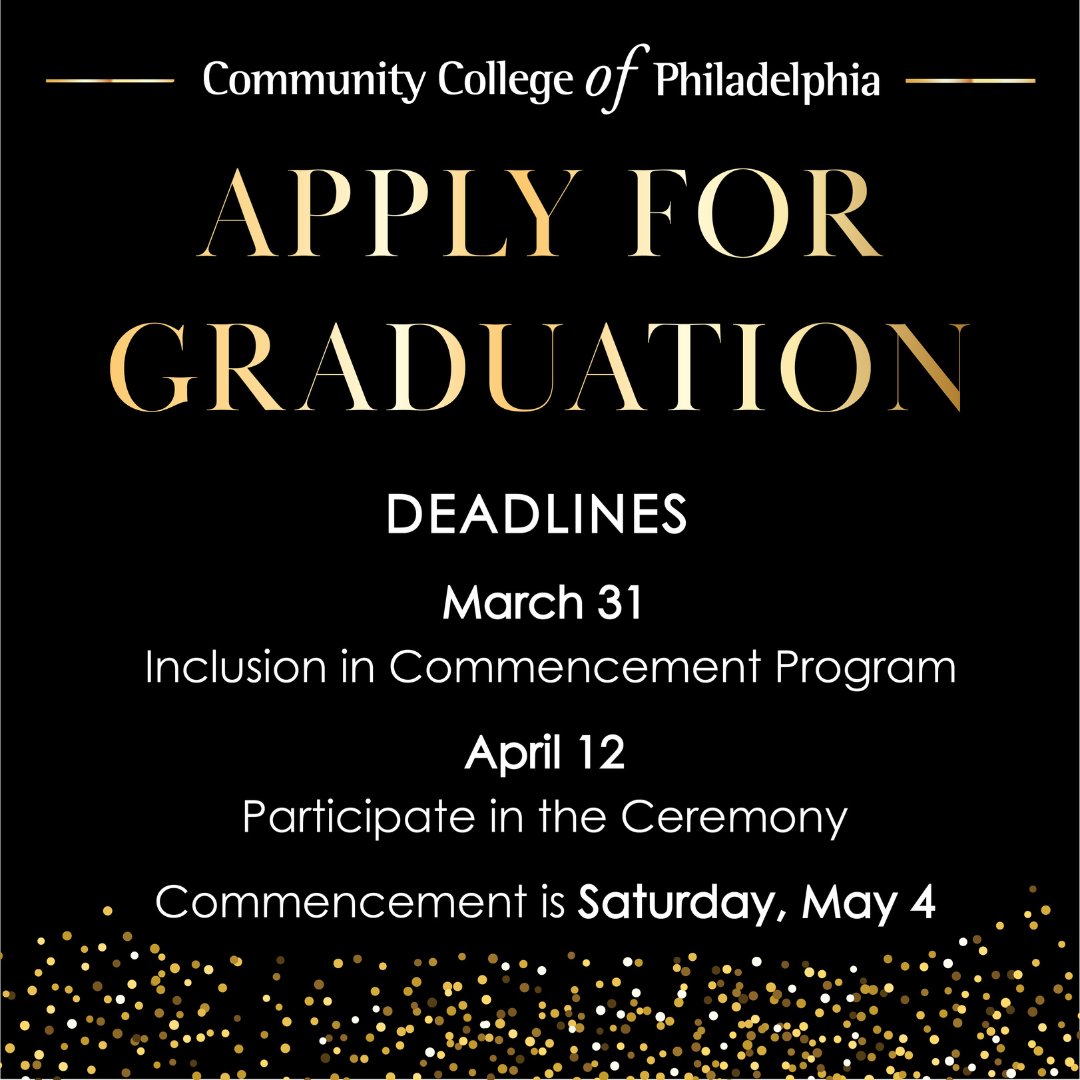 Commencement is around the corner! To participate in the Commencement ceremony, students must apply for graduation by April 12. Log into MyCCP select the “Student” tab, click “Graduation” in the left column, and select “Apply to graduate.” We’re excited to celebrate you May 4! 🎓