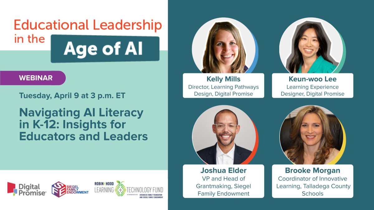 Join us on April 9 for our next Age of AI webinar! Expert panelists will discuss how to build on digital literacy, computational thinking, and computer science initiatives to promote AI literacy. Register: bit.ly/4bKQbz2 @siegelendowment @RobinHoodNYC