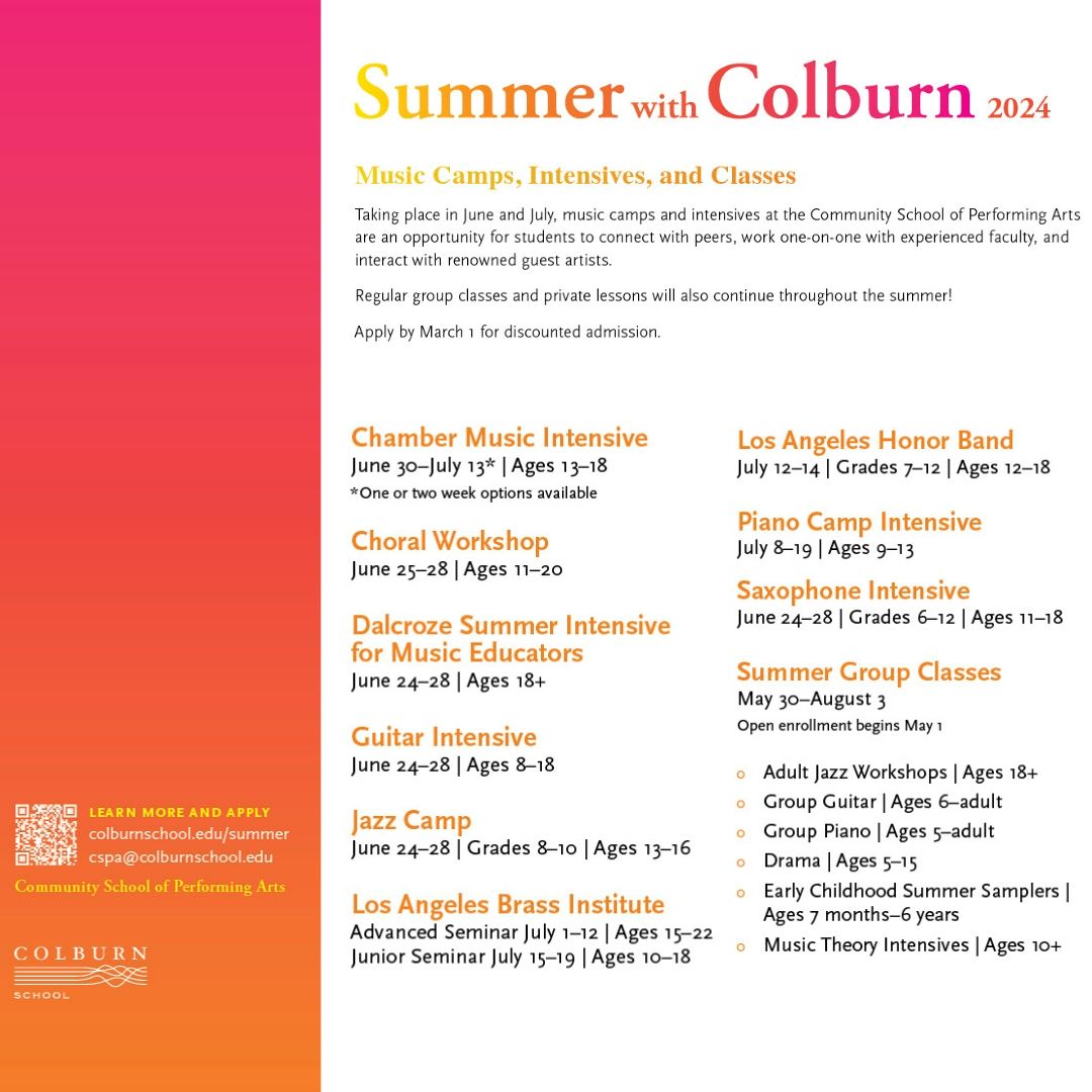 We're so excited for the inaugural Summer Choral Workshop this June! Choral Director Adrian Dunn, will lead choral students from middle school to age 20 in rehearsals, coachings, & workshops alongside fellow Colburn faculty. More info & apply before May 1: buff.ly/3U3fRQO