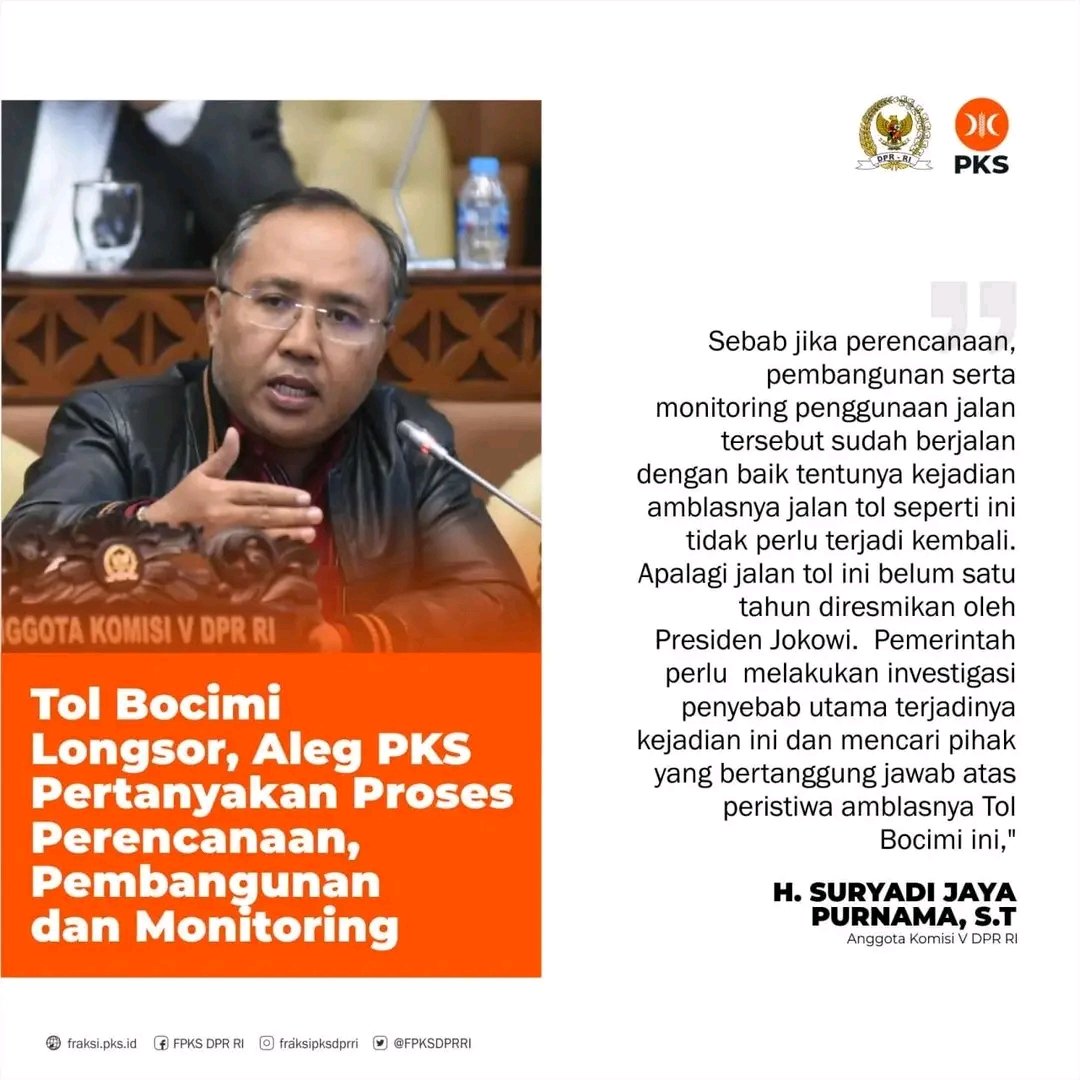 Tol Bocimi Longsor, Aleg PKS Pertanyakan Proses Perencanaan, Pembangunan dan Monitoring. 

#PKSpembelaRakyat #PKSuntukIndonesia