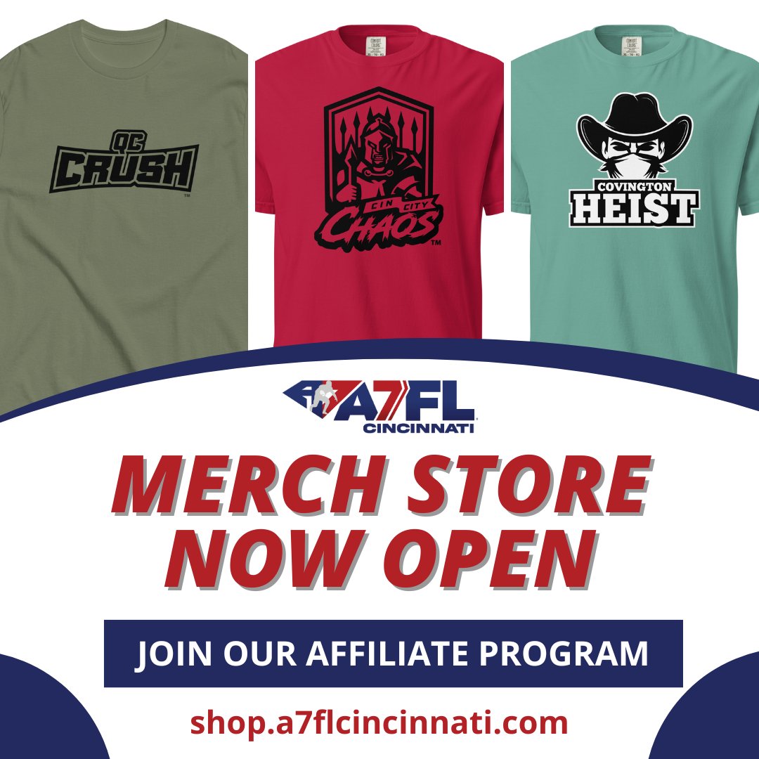 Our merch store is now live! become an affiliate and receive 10% commission. shop.a7flcincinnati.com #a7flcincinnati #crushit #bringthechaos #heistup