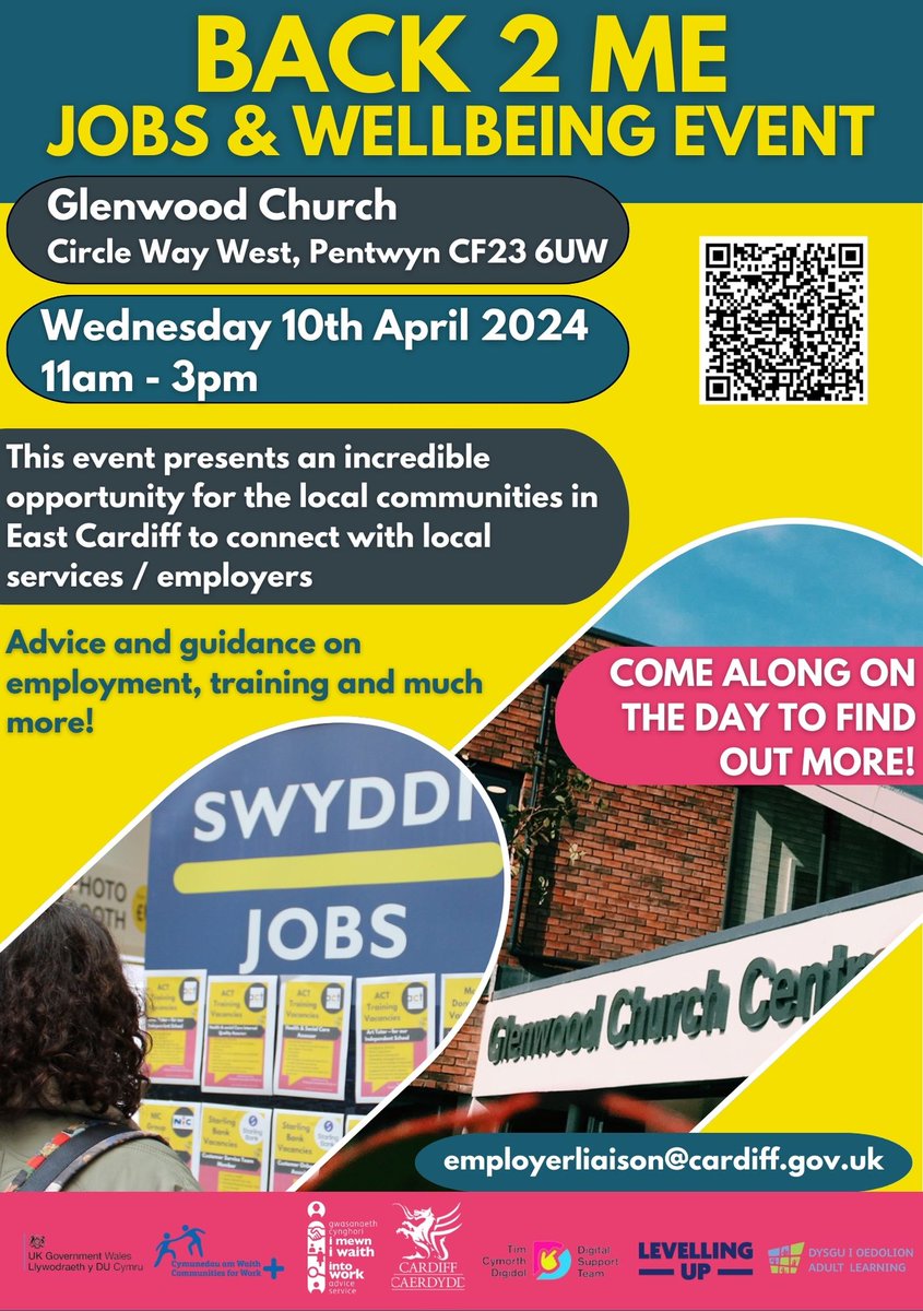 Our @intoworkcardiff team is holding a Jobs and Wellbeing event at Glenwood Church on April 10 11am – 3pm. Pop in for information and advice about employment, training and more.