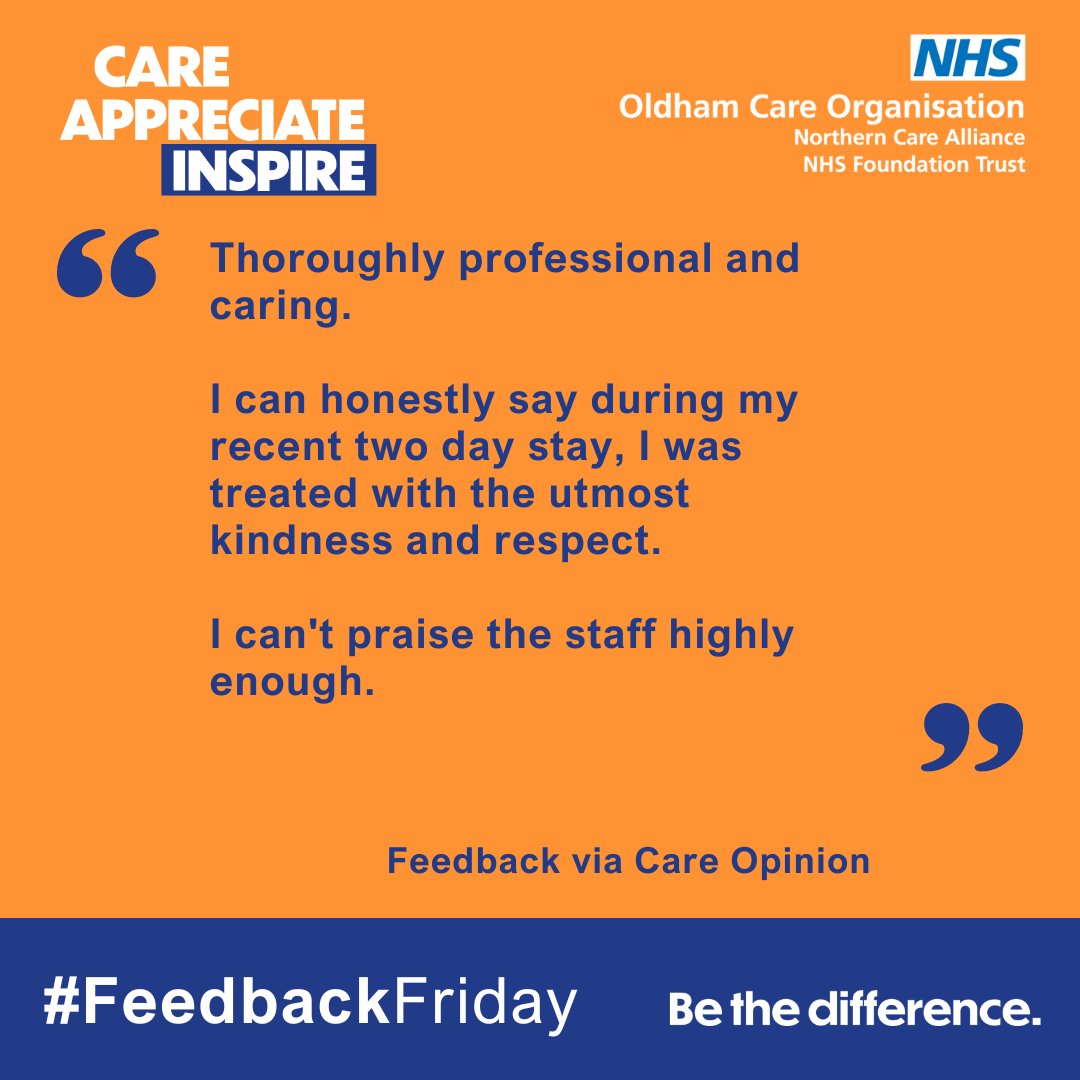 'Thoroughly professional and caring', words we love to read on #FeedbackFriday! 🧡 Well done to our colleagues on delivering another positive #PatientExperience, we are so proud of the work you do.