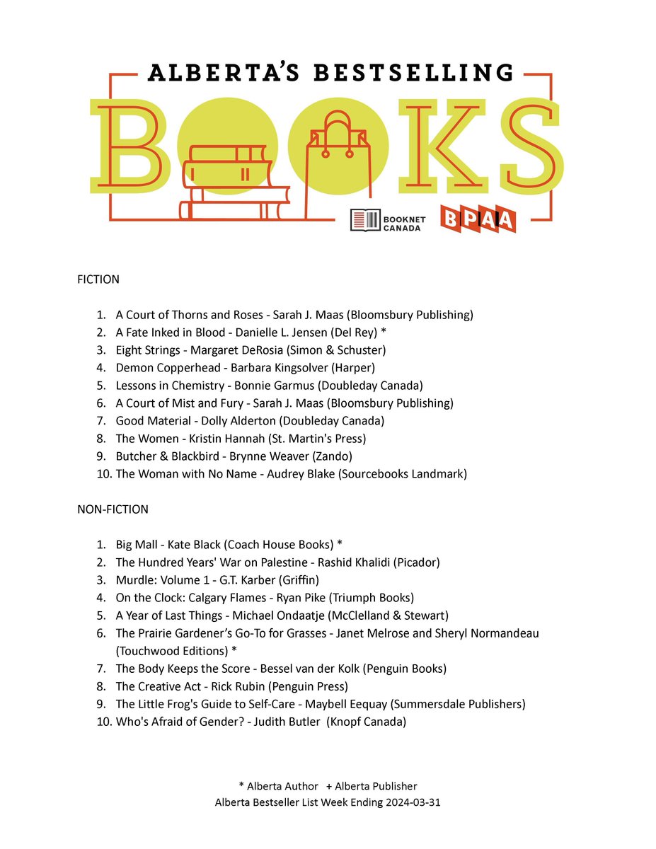 Alberta’s Bestselling Books for the week ending March 31! #ABbooks @booknet_canada