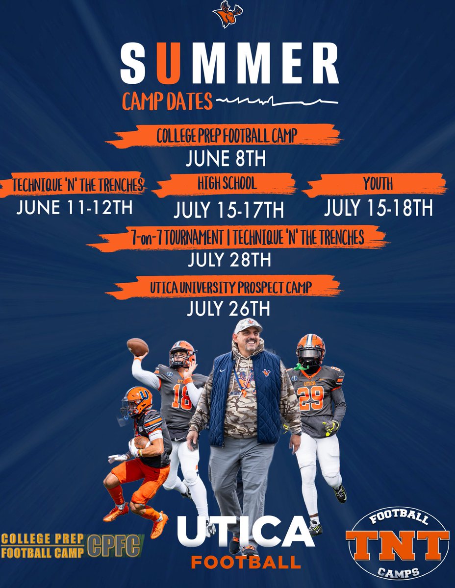 Come Visit Us This Summer. 🟠🫎 Excited to host all these events, even more excited to have a ton of people in attendance. 🔗:tntfootballcamps.com #FearTheMoose