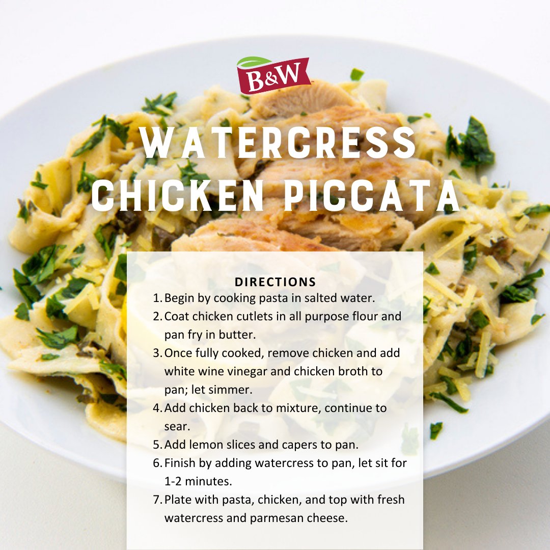 Spice up your dinner routine with a zesty twist! #Watercress adds a subtle peppery goodness to this Chicken Piccata recipe, creating an unforgettable flavor! Trust us, your taste buds will thank you! 

#BWQualityGrowers #ChickenPiccata #HealthyRecipes