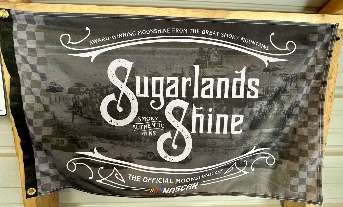 You know your shop is awesome when it’s got a @SugarlandsShine flag hanging in it! My only complaint is, maybe I need a bigger one 🤔 — For now, #SipsUp @NASCAR