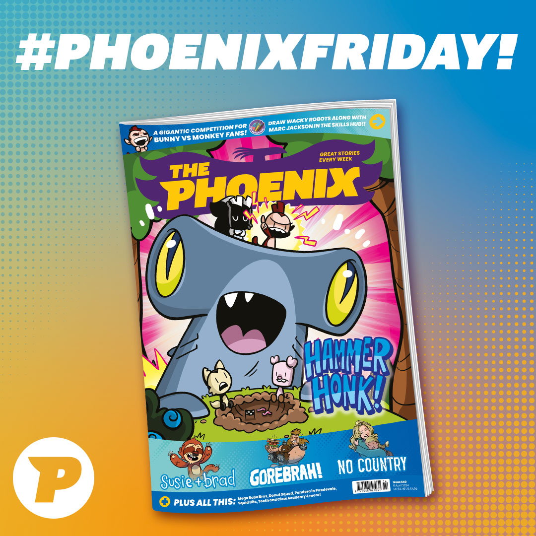 We're jumping for joy over Phoenix Fest 2024 announcement in issue 640 of #ThePhoenixcomic! 🤩Mega Robo Bros 🤩Bunny vs Monkey 🤩Pandora in Puzzlevale 🤩Gorebrah 🤩No Country All this and MORE!