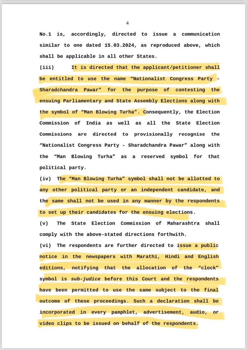 The Hon’ble Supreme Court yesterday has yet again ordered in the interest of fairness. Pursuant to the previous order, our name - ‘Nationalist Congress Party - Sharadchandra Pawar’ and reserved symbol - ‘Man Blowing Turha’ was ordered to continue for the ensuing Lok Sabha and…