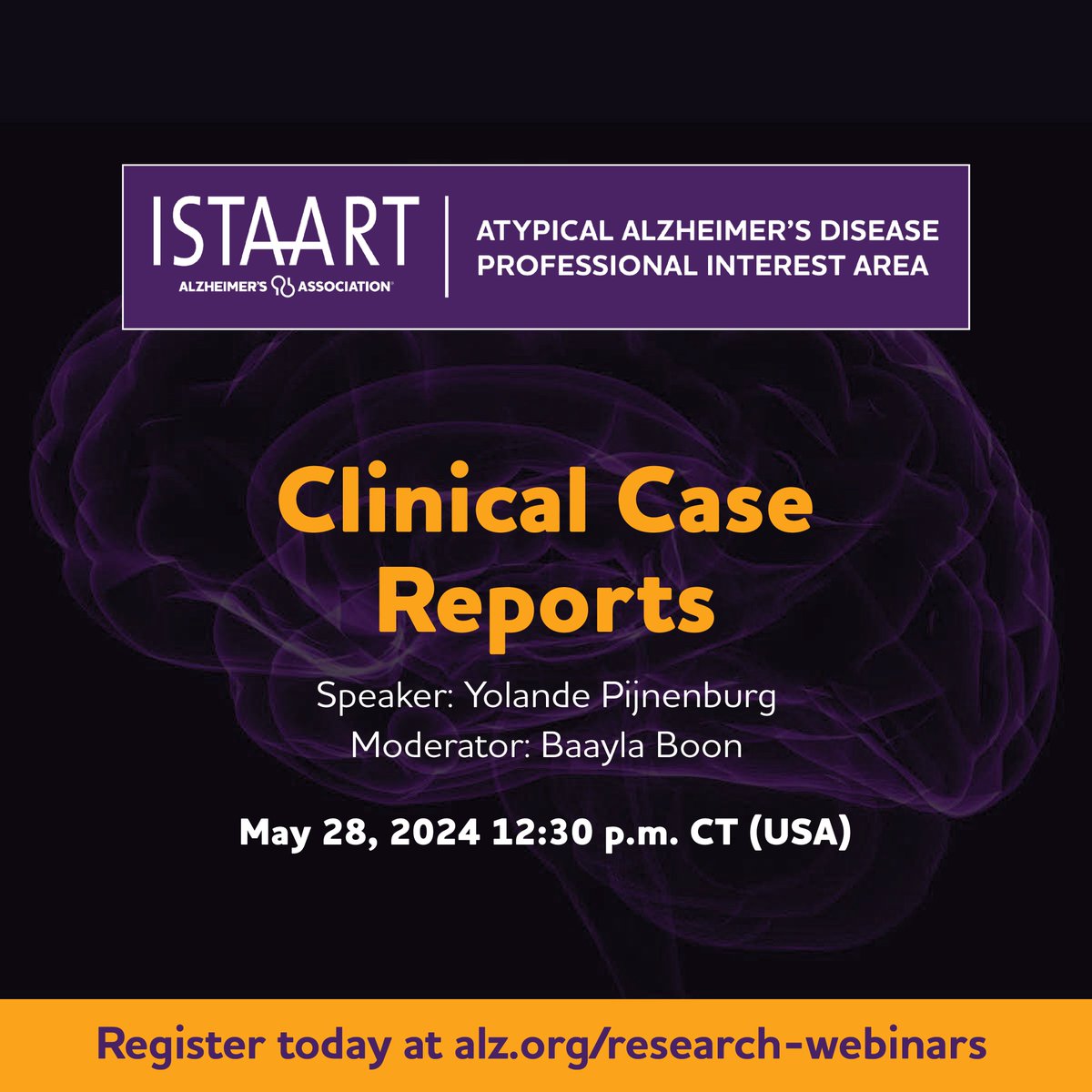 📢 Introducing Clinical Case Reports Webinar: a detailed and interactive walk-through of clinical case studies led by Dr. Pijnenburg and moderated by @BaaylaB on May 28! 🔗Do not forget to register: alz-org.zoom.us/webinar/regist… @RikOssenkoppele @KeirYong @Colin__Groot @Rosaleena_M