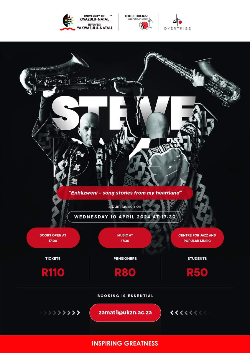 Saxophonist Steve Dyer will be launching his album 'Enhlizweni - song stories from my heartland' @UKZN @Jazzcentre on Wednesday 10 April #jazzitoutsa #Jazz #livejazz #albumlaunch #saxophonist #blog #blogger #blogging