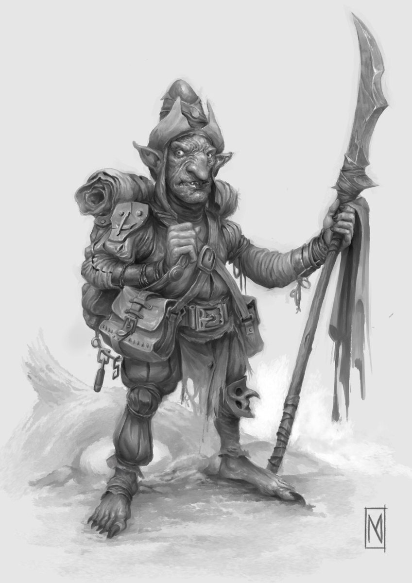 Traveling Goblin. Will add color to this guy for good measure 😁

#goblin #greenskins  #horde #tribes #orcs #fantasy #darkfantasy #grimdark #illustration #digitalart #bookart #rpg #ttrpg #tabbletop #warhammer #dungeonsanddragons #dnd