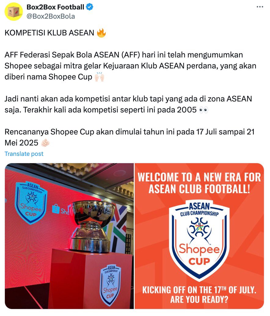 mantap shopee jadi MITRA RESMI PERTAMA ASEAN CLUB CHAMPIONSHIP! dan bakal ada shopee cup di bulan Juli 2024 sampe Mei 2025 nih. #ShopeeCup2024