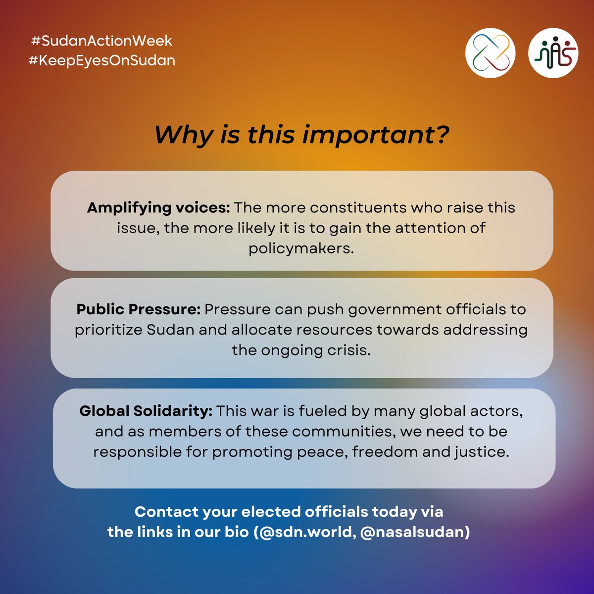 Contact Your Representatives for Sudan! (1/2)

#KeepEyesOnSudan #SudanActionCampaign

#EyesOnDarfur #TalkAboutSudan #SudanUpdates #SaveSudan #السودان_خارج_التغطية_الإعلامية #انقذوا_السودان #لازم_تقيف #السودان_يستغيث #الدعم_السريع_مليشيا_ارهابية