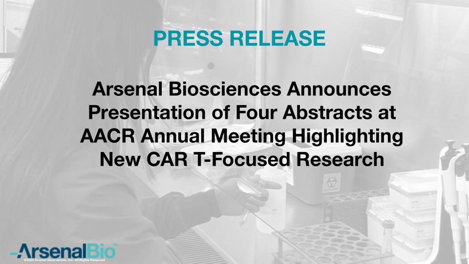 Arsenal Biosciences is pleased to be presenting this week at the AACR Annual Meeting 2024. We look forward to share learnings from our #cancerresearch programs. Read our press release for more details: arsenalbio.com/2024/04/05/ars…