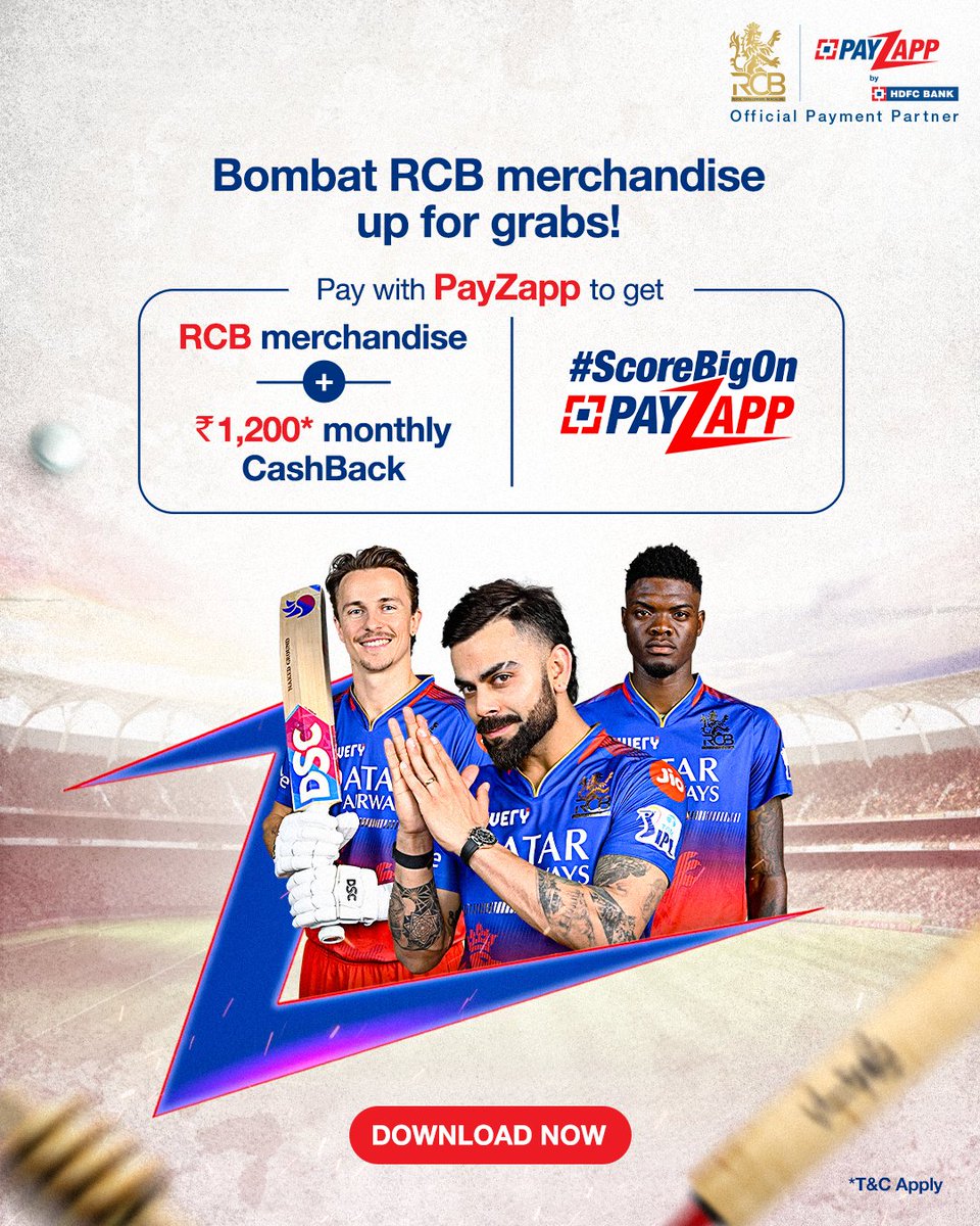 12th Man Army, here's an amazing opportunity for all of you! Sooper RCB merchandise plus Rs 1,200* CashBack is up for grabs, all you have to do is score on PayZapp Download the App by clicking the link below and participate in the #ScoreBigOnPayzapp contest now!…