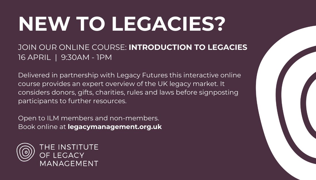 Are you new to Legacies? Would you like to get a fundamental introduction to the subject? Join Lucy Lowthian, Legacy Consultant at @talkinglegacies for an overview of the UK Legacy Market. This webinar is open to all. Learn more and book: legacymanagement.org.uk/events/introdu…