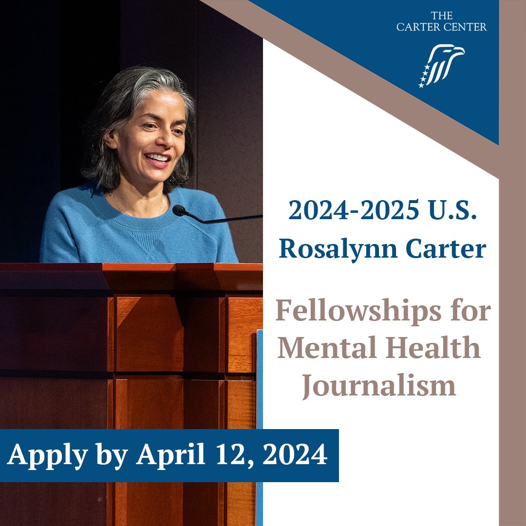 One week countdown! Reminder that applications for the 2024-2025 Rosalynn Carter Fellowships for Mental Health Journalism close soon. The deadline is April 12, 2024. Apply here mentalhealthjournalism.org/become-a-fello…