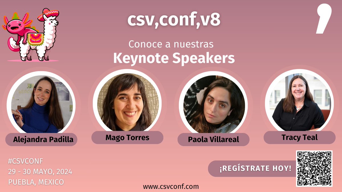 🔊 🥁🌟¡Ya está disponible el line-up de #CSVCONF con entusiastas de los #DatosAbiertos, la #CienciaAbierta, el #PeriodismoDeDatos, #OpenSource y mucho más: csvconf.com/speakers/ Regístrate y nos vemos en Puebla🇲🇽: eventbrite.com/e/csvconfv8-ti… ¡Ayúdanos a difundir! 💕🤟🏾