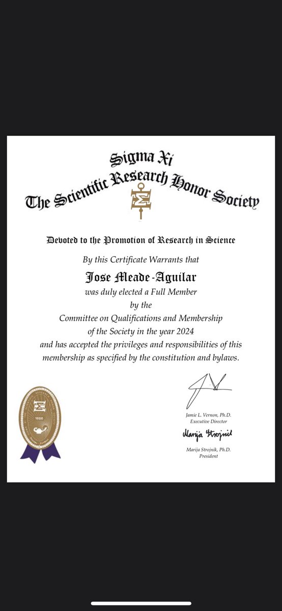 I am beyond honored to be accepted as a full member of Sigma Xi Research Honor Society @SigmaXiSociety. Extremely grateful with all my mentors and peers for their help and guidance in this journey. 🙏🏻