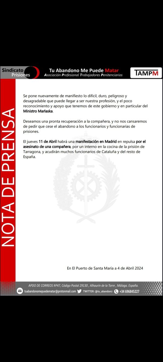 Antes de nada, desear q se mejoren los compañeros agredidos....ahora bien ...mandar una nota de prensa así ?????? 🤦🤦🤦🤦🤦
Hay niños de ocho años q lo harían mejor ....no se q imagen se quiere dar del gremio ...pero cuidarla un poquito tampm